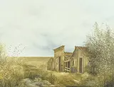 Om Atman Bulik, Ghost Town in Alberta, 1973, acrylic on masonite
