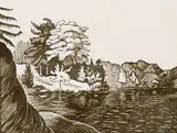 William Frederick George Godfrey, A Quiet Corner of the Lake #5/100, wood block on paper
