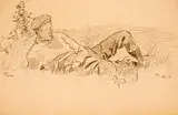 Thomas Garland Greene, Untitled - 'Tom' Resting / Sketch of Two Cows, pencil on paper
