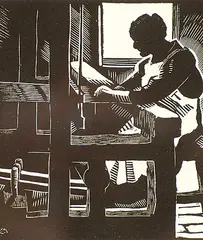The Old Loom by Edwin Holgate, 1927, wood block on paper, sold Nov 1996