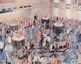 William Kurelek, Light Trading on the Toronto Stock Exchange #7/950, 1973, photo-lithographic reproduction on paper