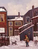 Zsolt Nagy, Untitled - Walk with the Dog, Winter Afternoon, oil on wood board