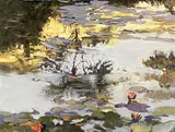 Gabor L. Nagy, Mid-Day Reflections in a Lily Pond, oil on canvas