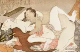 Noboru Sawai, Doll and Her Mate [After Hokusai] #13/100, colour etching and wood block on paper