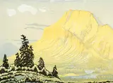 Margaret Shelton, Rockface at Mt. Rundle #29/100, 1942, lino block in four colours on paper