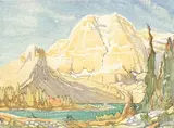 Margaret Shelton, Mount Ball, 1948, lino block in seven colours on paper