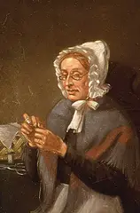 Robert Harris, Mrs. Harris Threading Her Needle, oil on paper board