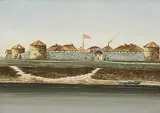 Old Fort Garry, Winnipeg, 1870 [Demolished 1882] by Ernest John Hutchins, watercolour on paper, sold Apr 1996