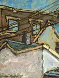 Harvey Kruger, Composition [House Tops], 1938, oil on paper board