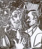 Maxwell Bennett Bates, Untitled - Portrait of a Man with a Pipe, lithograph on paper