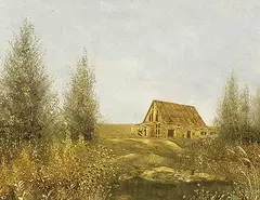Om Atman Bulik, Old Barn, Saskatchewan, 1973, acrylic on masonite