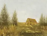 Om Atman Bulik, Old Barn, Saskatchewan, 1973, acrylic on masonite