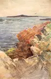 Hortense Crompton Mattice Gordon, Untitled - View of the Coast, watercolour on paper