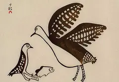 Lucy Qinnuayuak, Intruder #1/50, 1969, colour stone cut on paper