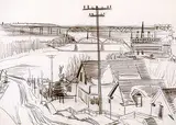 Illingworth Kerr, Untitled - View of the River Valley, Edmonton, pencil on paper