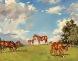 Ignace Konrad, Untitled - Family of Horses, 1951, oil on canvas board