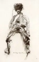 Etude de Guide by Charles Louis Kratké, etching on vellum, sold Apr 1996