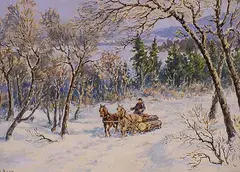 William Harvey Sadd, Untitled - The Logging Team, oil on canvas board