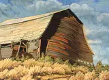 Untitled - Barn at Taber by Margaret Shelton, 1941, oil on paper board, sold Apr 1996
