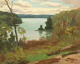 George Thomson, Untitled - View of the Bay, oil on paper board