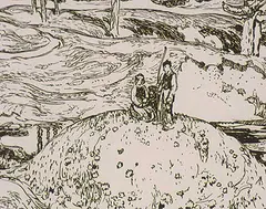 Frederick Varley, Untitled - Family on a Hillside, etching on paper