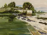 Stuart Main, Old Mill at St. Pie, oil on wood board