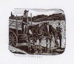 Lucille Oille, Untitled - Harvest Time, 1947, wood engraving on paper