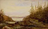 Arthur Henry Parker, Untitled - Coastal View with Mountains in Background, watercolour on paper