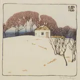 Walter J. Phillips, Little Log House, 1926, colour wood block on paper