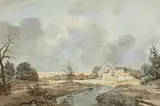 Andreas Schelfhout, Untitled - River Landscape with Farm Buildings