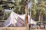 My Camp by Margaret Shelton, 1949, watercolour on paper, sold Apr 1996