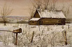 Untitled - Prairie Farm with Mailbox by Tinyan Chan, oil on board, sold Apr 1996