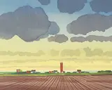 Robert Newton Hurley, Untitled - Prairie Town with Ploughed Fields