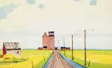 Robert Newton Hurley, Untitled - Prairie Elevators with Yellow Fields