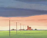 Robert Newton Hurley, Untitled - Prairie Elevators with Red Sky