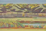 October, Qu'Appelle Valley, Sask. by Illingworth Kerr, 1974, oil on masonite, sold Nov 1995