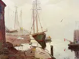 Otis Cook, Untitled - Misty Harbour Scene, oil on canvas