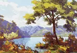 Norman Denkman, Untitled - Coastal Mountain Scene, oil on masonite