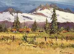 John R. Jackson, Farm, Radium, oil on canvas board