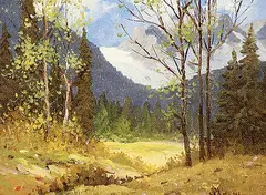 John R. Jackson, Meadow, Tonquin Valley, oil on canvas board