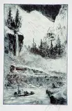 Frederic Waistell Jopling, Untitled - Train in Mountains with Canoe, etching on paper