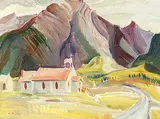 Kathleen Francis Pepper, Exshaw Church, oil on canvas board