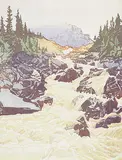 Walter J. Phillips, Above Lake Louise, 1945, colour wood block on paper