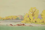 Walter J. Phillips, Fall, Assiniboine River #166, 1931, colour wood block on paper