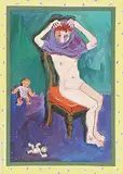 Untitled - Seated Figure with Dolls by Leslie Donald Poole, 1982, oil on archival paperboard, sold Nov 1995