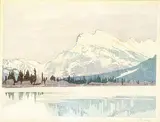 Walter J. Phillips, Rundle Winter, 1949, colour wood block on paper