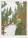 Walter J. Phillips, Ski Trail, 1945, colour wood block on paper