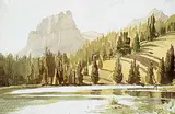 Untitled - Castle Mountain and the Bow River by Margaret Shelton, 1947, watercolour on paper, sold Nov 1995
