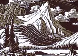 Margaret Shelton, Mount Edith from Sundance, 1941, lino block on paper