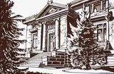Margaret Shelton, The Old Library, Calgary #105/200, 1941, lino block on paper